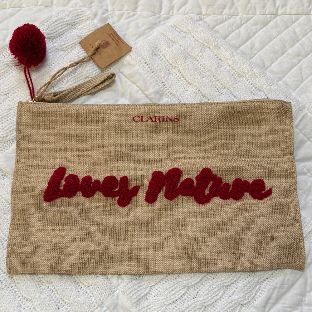 Clarins LOVES NATURE Up Cosmetic Toiletry Burlap Pouch Bag - Picture 1 of 8